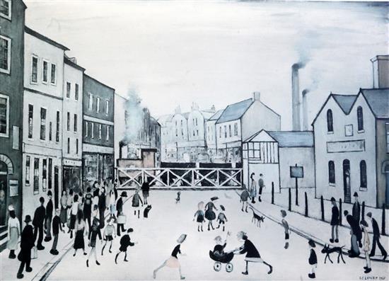 § Laurence Stephen Lowry (1887-1967) The Level Crossing, Burton-on-Trent 18 x 23.75in.